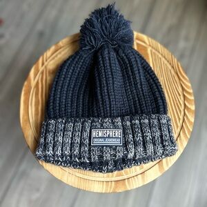 Hemisphere Navy Pom Beanie | Knit Winter Hat | One Size